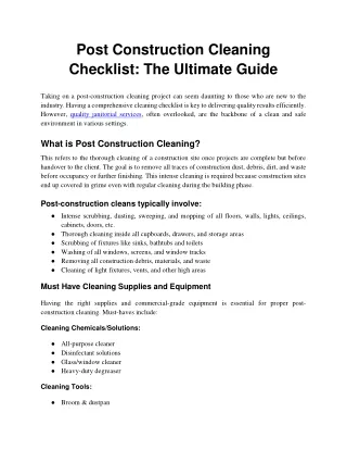 Post Construction Cleaning Checklist The Ultimate guide