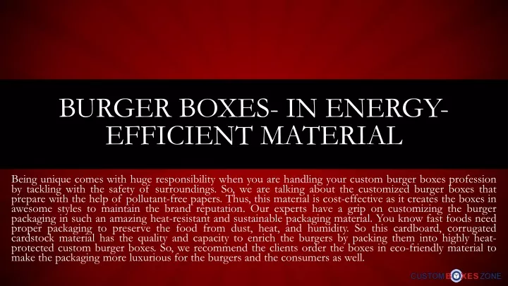 burger boxes in energy efficient material