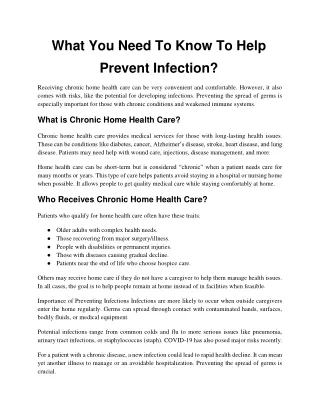 What you need to know to help Prevent Infection