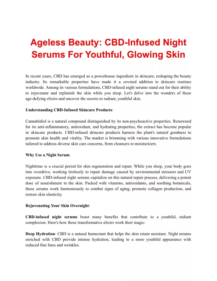 ageless beauty cbd infused night serums