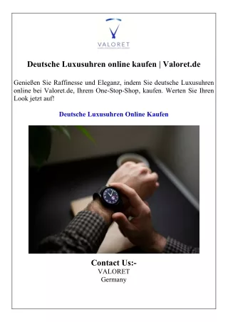 Deutsche Luxusuhren online kaufen Valoret.de