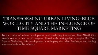 Transforming Urban Living Blue World City and the Influence of Time Square Marketing
