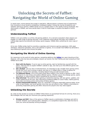 Unlocking the Secrets of Faffbet: Navigating the World of Online Gaming