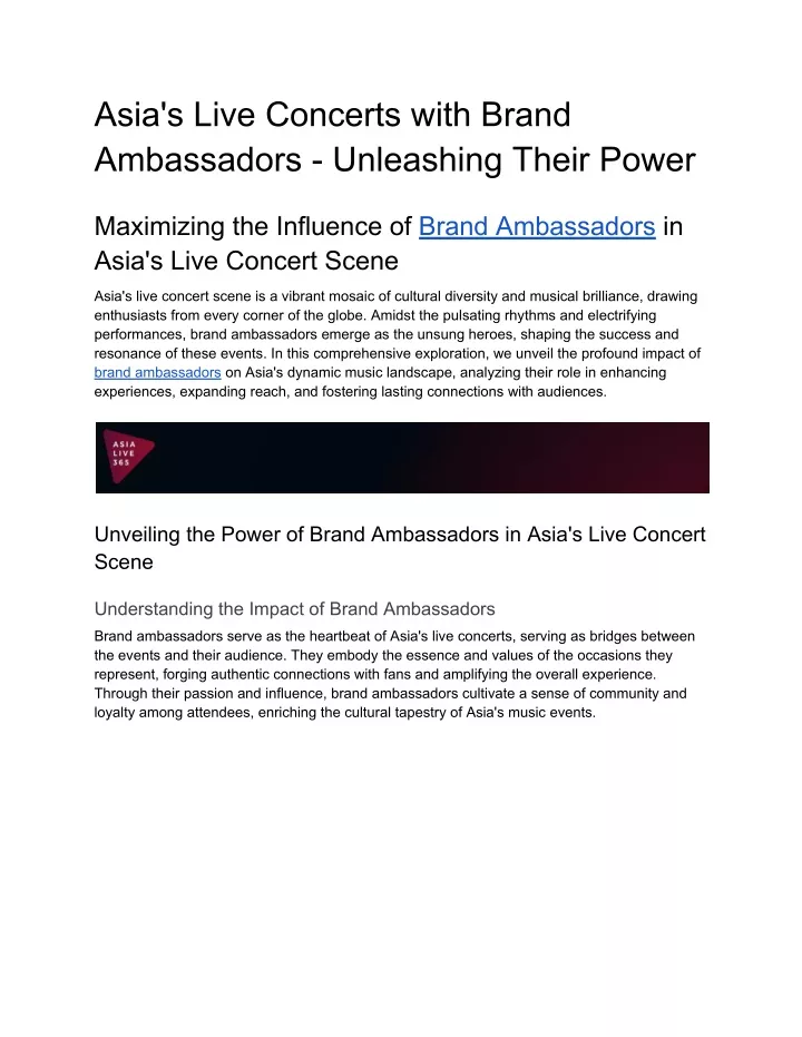 asia s live concerts with brand ambassadors