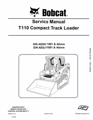 BOBCAT T110 COMPACT TRACK LOADER Service Repair Manual SN：AE0J11001 AND Above