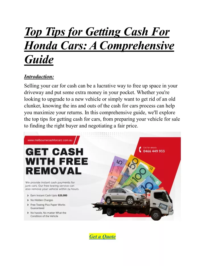 top tips for getting cash for honda cars