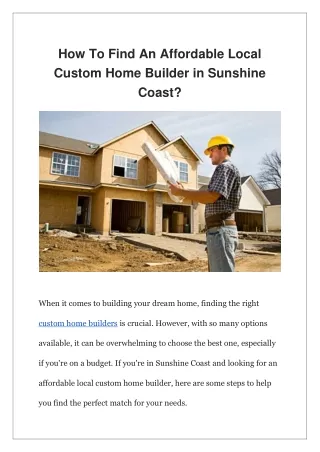 How To Find An Affordable Local Custom Home Builder in Sunshine Coast?