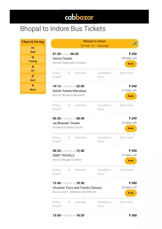 bhopal to indore bus tickets