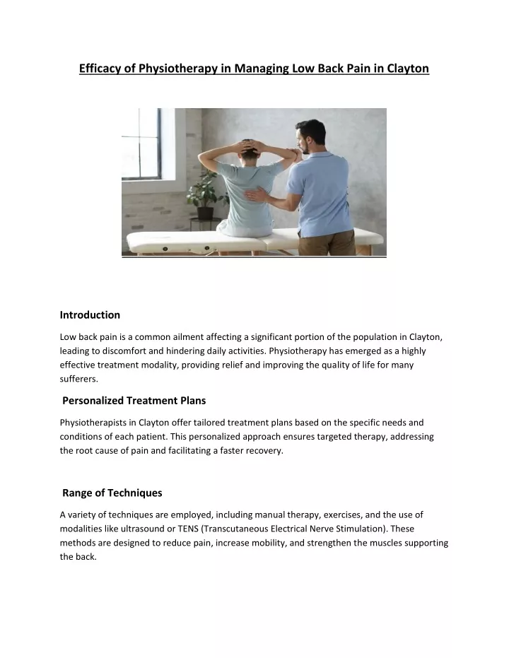 efficacy of physiotherapy in managing low back