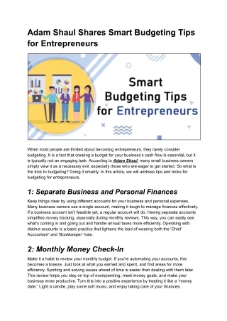 Smart Budgeting Tips for Entrepreneurs Insights from Adam Shaul