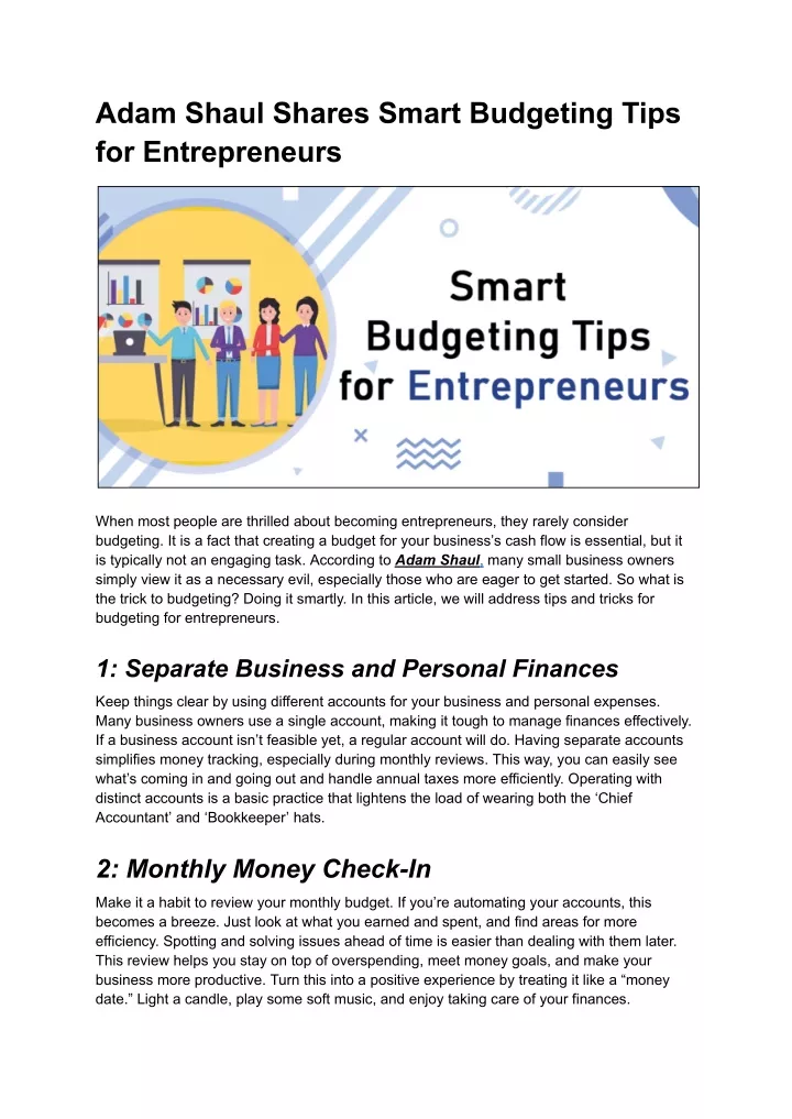 adam shaul shares smart budgeting tips