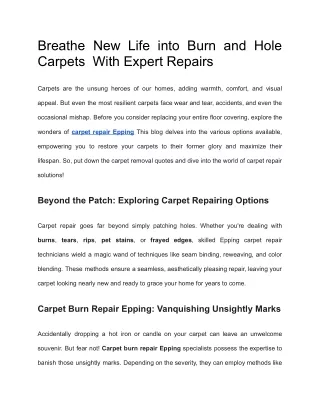Breathe New Life into Burn and Hole Carpets  With Expert Repairs