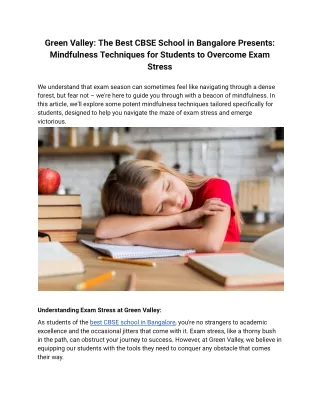 Green Valley_ The Best CBSE School in Bangalore Presents_ Mindfulness Techniques for Students to Overcome Exam Stress