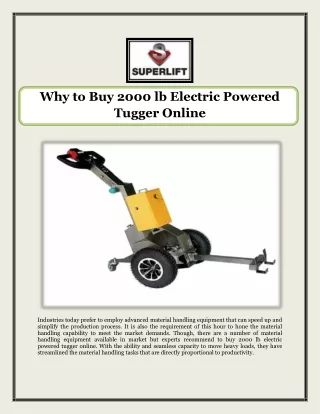 Why to Buy 2000 lb Electric Powered Tugger Online