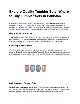 Explore Quality Tumbler Sets Where to Buy Tumbler Sets in Pakistan