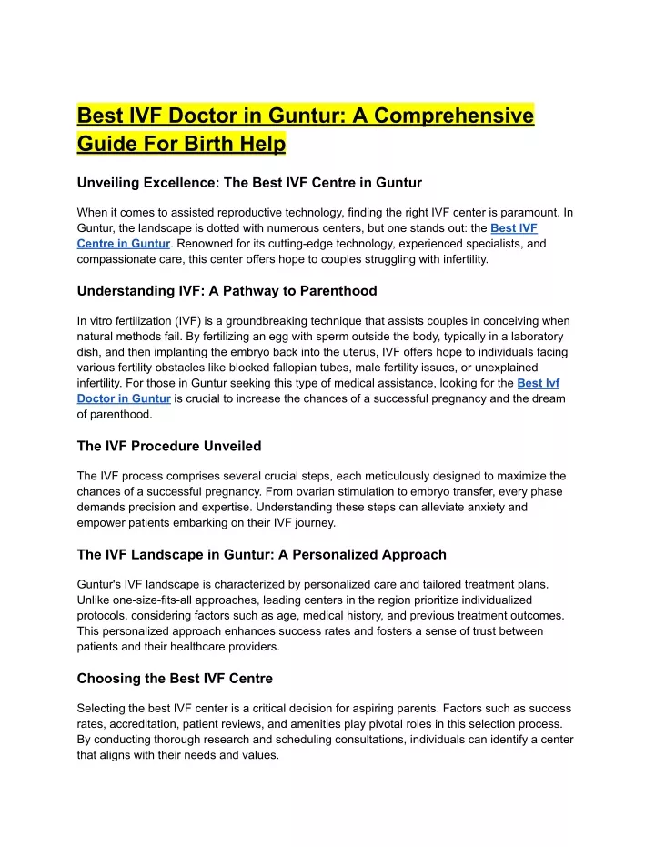 best ivf doctor in guntur a comprehensive guide