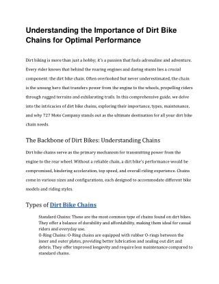 Understanding the Importance of Dirt Bike Chains for Optimal Performance