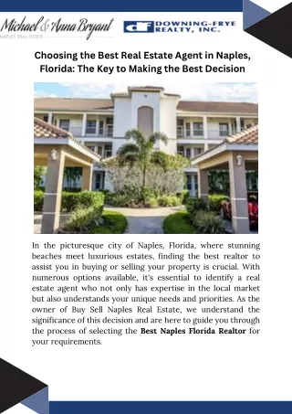 Choosing the Best Real Estate Agent in Naples, Florida: The Key to Making the Be