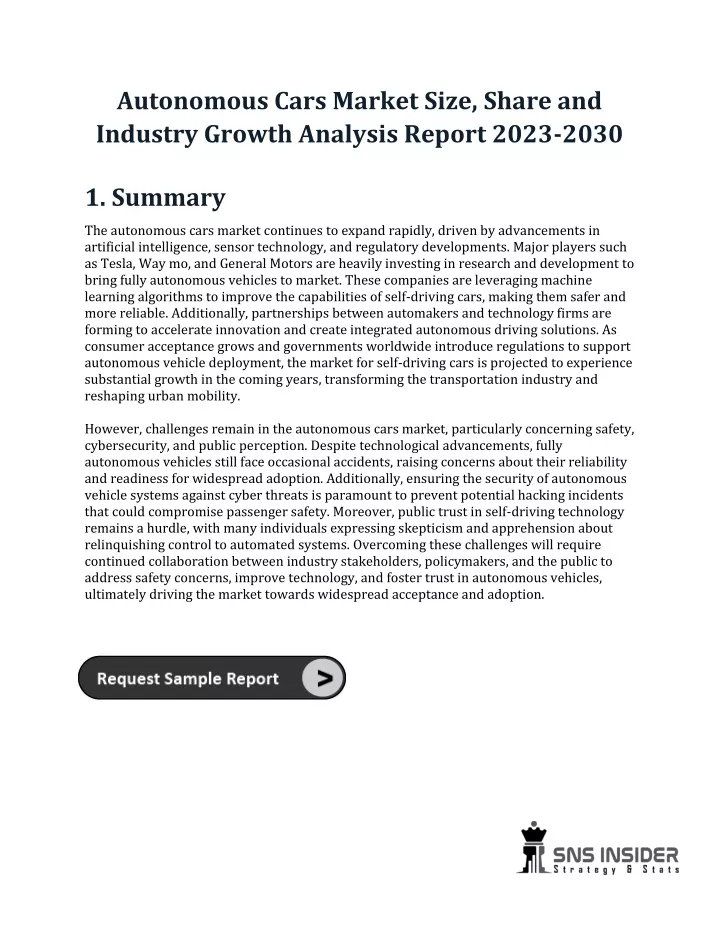 autonomous cars market size share and industry