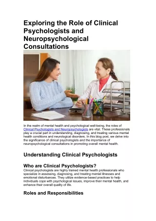 Exploring the Role of Clinical Psychologists and Neuropsychological Consultation
