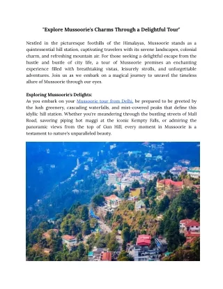 _Explore Mussoorie's Charms Through a Delightful Tour_
