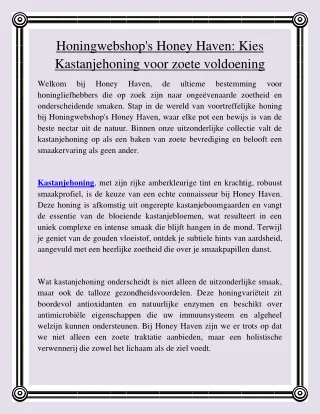 Honingwebshop's Honey Haven Kies Kastanjehoning voor zoete voldoening