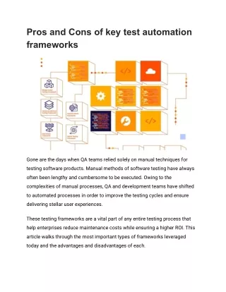 pros and cons of key test automation frameworks