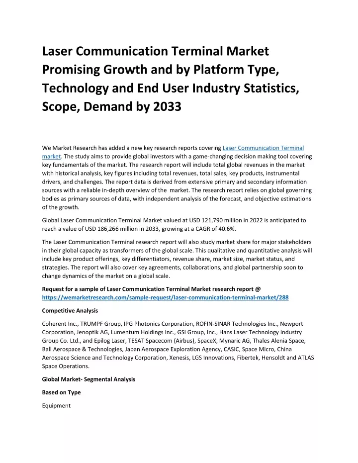 laser communication terminal market promising