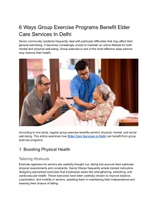 6 Ways Group Exercise Programs Benefit Elder Care Services In Delhi