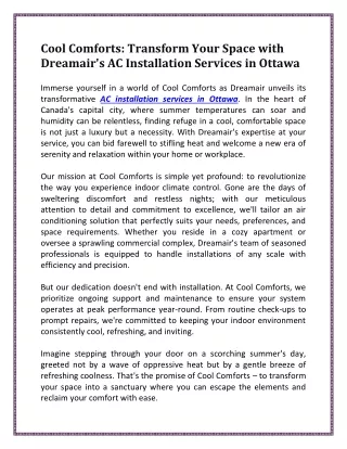Cool Comforts Transform Your Space with Dreamair AC Installation Services in Ottawa