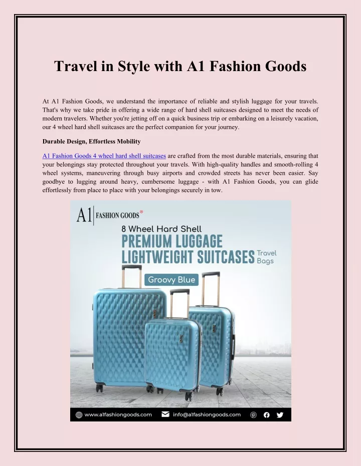 travel in style with a1 fashion goods