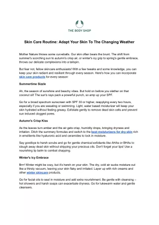 Skin Care Routine Adapt Your Skin To The Changing Weather
