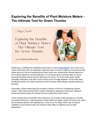 Exploring the Benefits of Plant Moisture Meters - The Ultimate Tool for Green Thumbs
