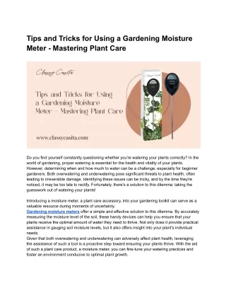 Tips and Tricks for Using a Gardening Moisture Meter - Mastering Plant Care
