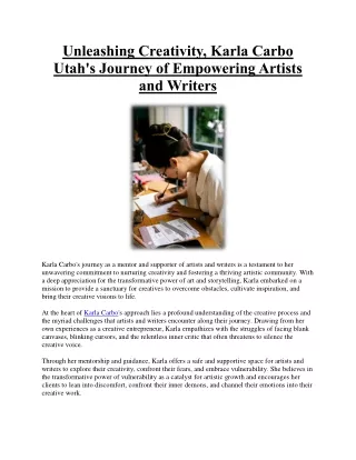 Unleashing Creativity, Karla Carbo Utah's Journey of Empowering Artists and Writers