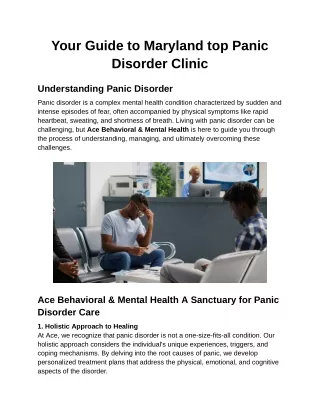 Your Guide to Maryland top Panic Disorder Clinic