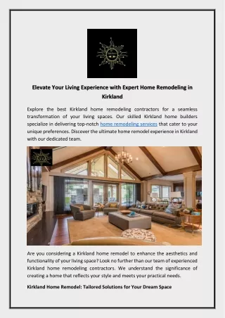 Elevate Your Living Experience with Expert Home Remodeling in Kirkland