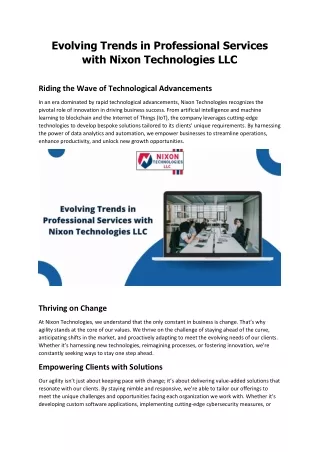 Evolving Trends in Professional Services with Nixon Technologies LLC