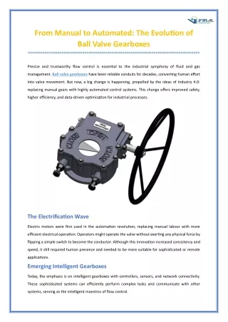 From Manual to Automated The Evolution of Ball Valve Gearboxes