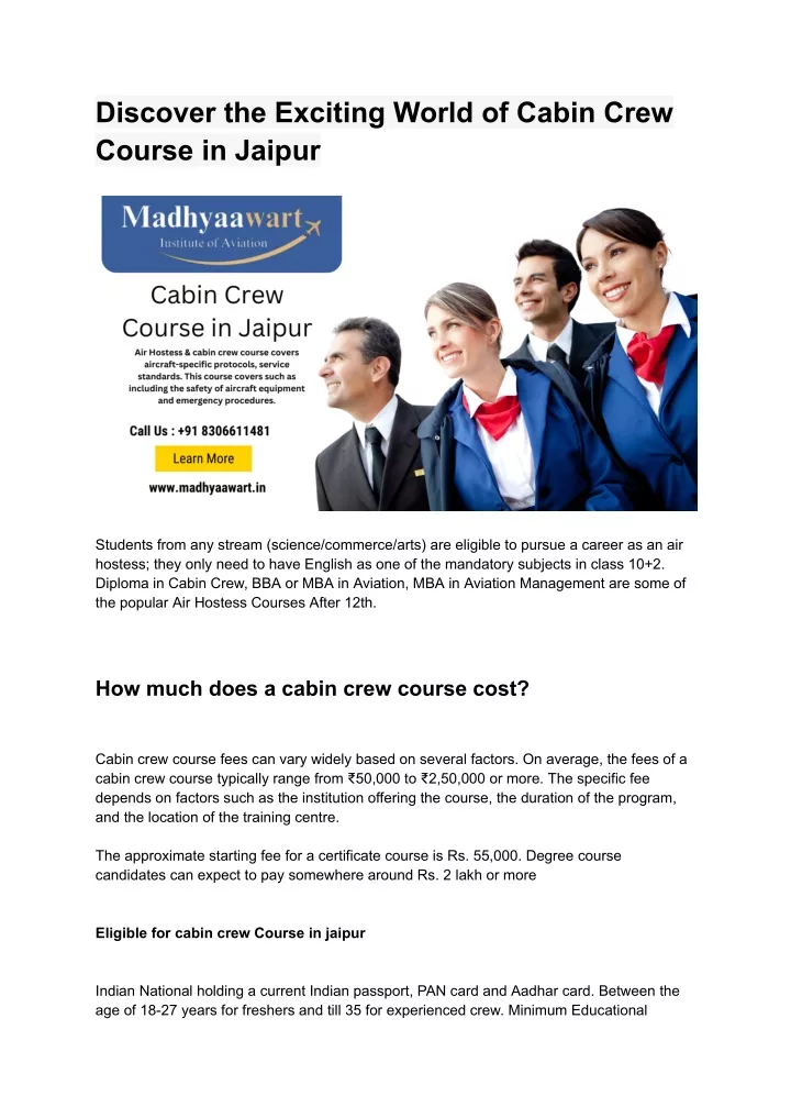 discover the exciting world of cabin crew course
