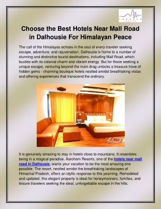 Best hotels and resorts in Dalhousie