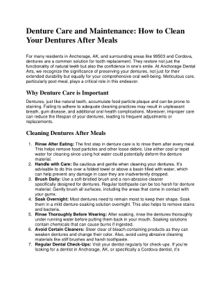 Denture Care and Maintenance: How to Clean Your Dentures After Meals