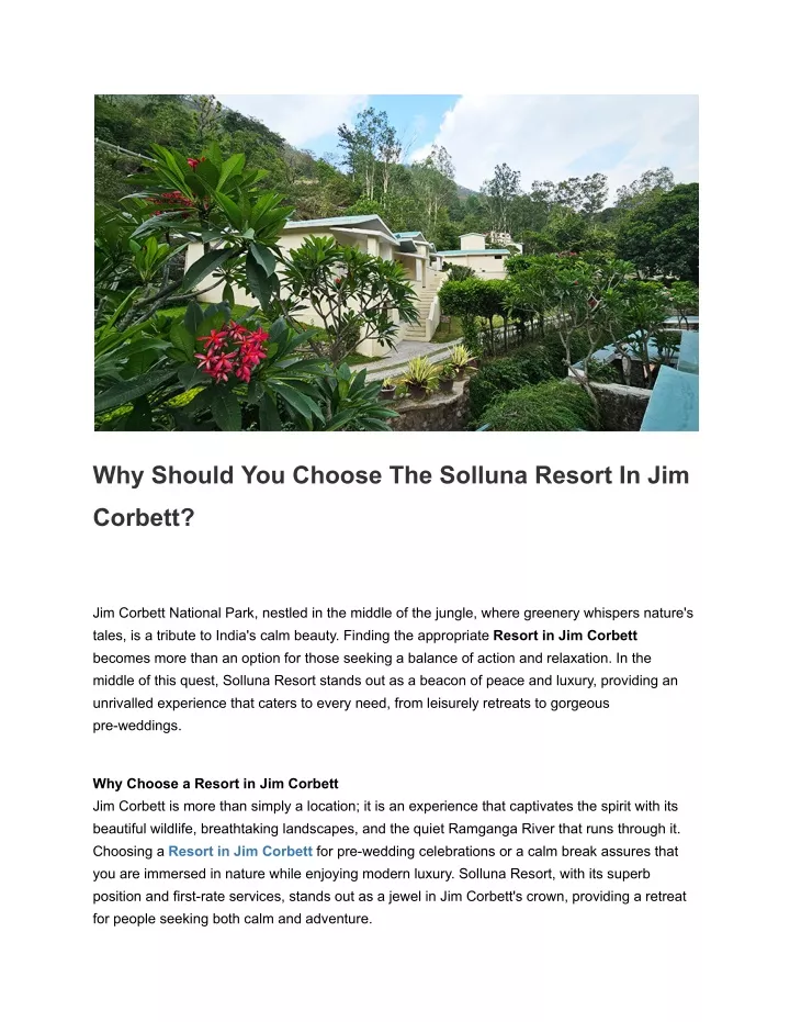 why should you choose the solluna resort in jim
