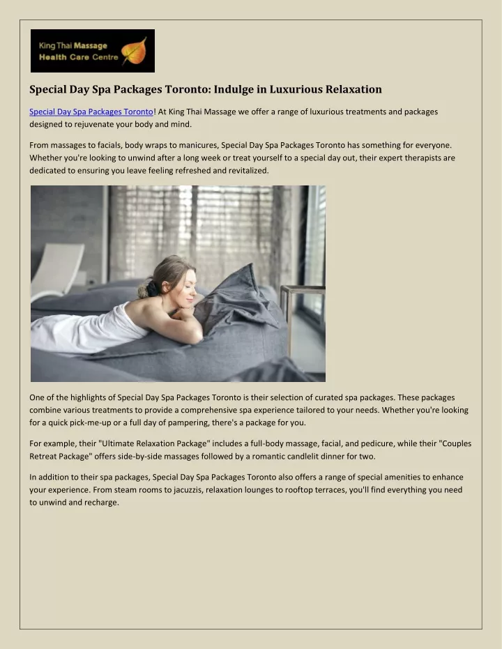 special day spa packages toronto indulge