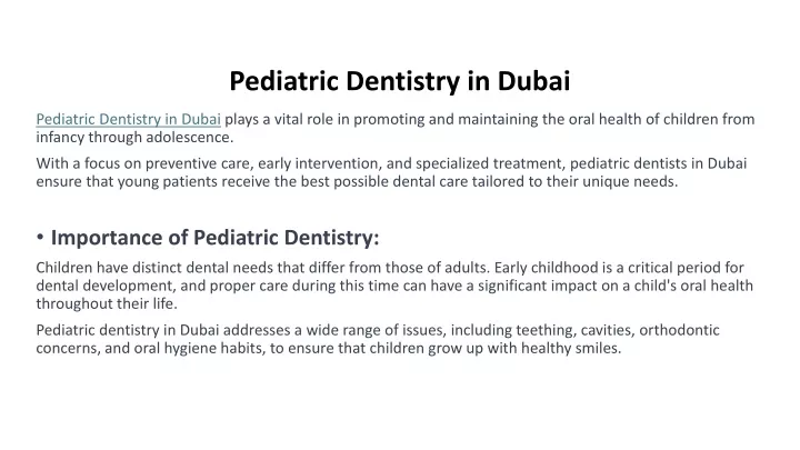 pediatric dentistry in dubai