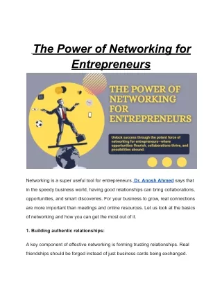 Innovate and Connect: Dr. Anosh Ahmed's Take on Entrepreneurial Networking