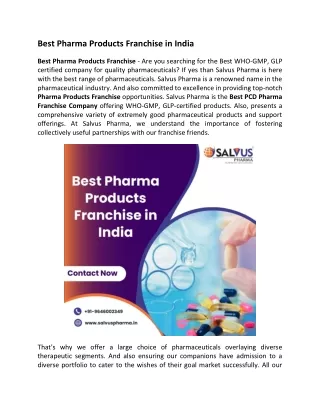 Best Pharma Products Franchise in India