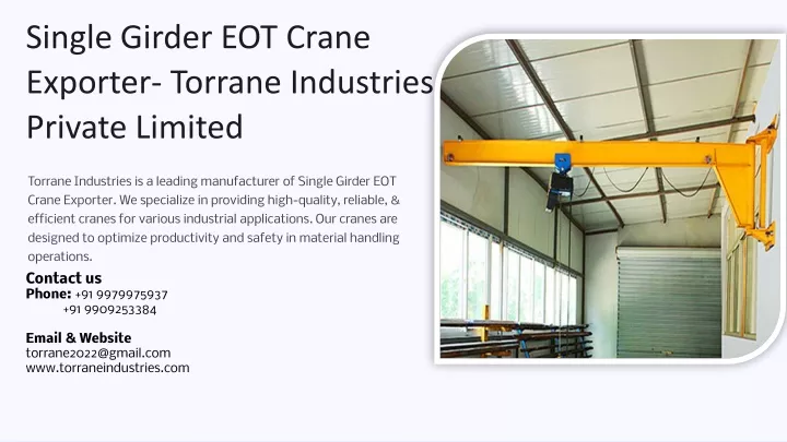single girder eot crane exporter torrane
