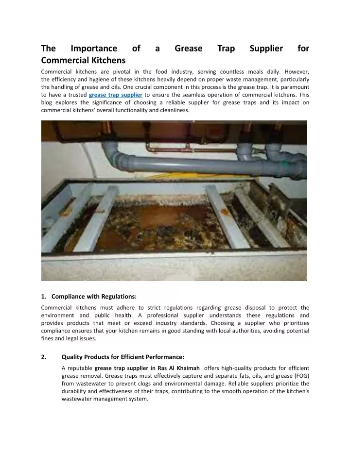 the importance of a grease trap supplier
