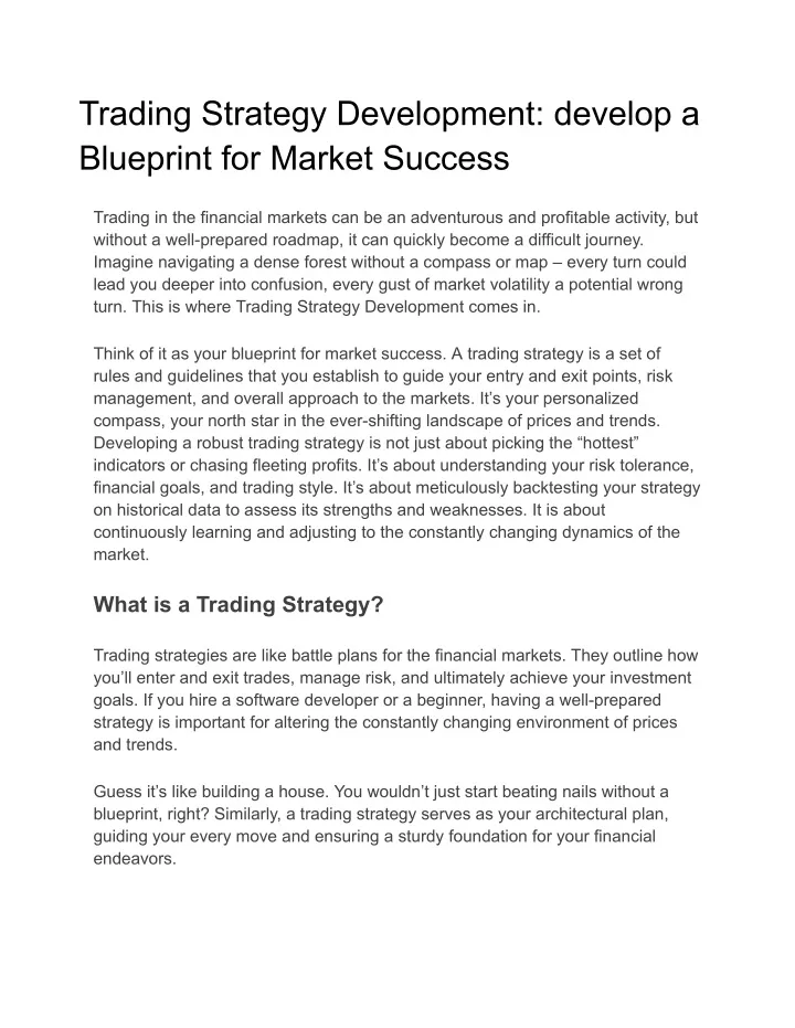 trading strategy development develop a blueprint